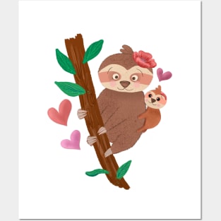 Cute sloth mom and baby Posters and Art